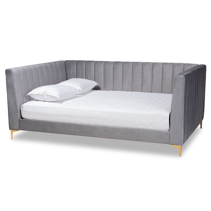 Baxton Studio Oksana Light Grey Velvet Gold Finished Full Size Daybed BAX-CF0344-LGY-DBED-F