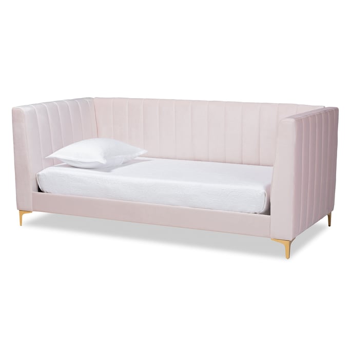 Baxton Studio Oksana Light Pink Velvet Gold Finished Twin Size Daybed BAX-CF0344-LPNK-DBED-T