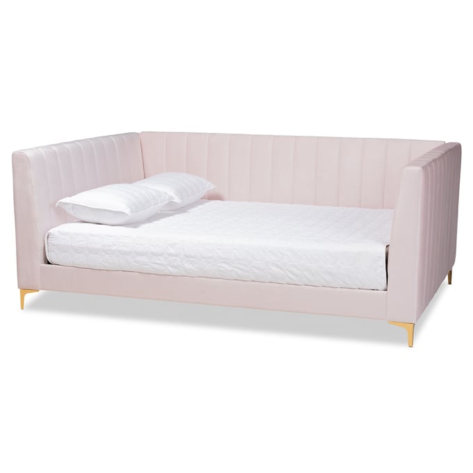 Baxton Studio Oksana Light Pink Velvet Gold Finished Full Daybed BAX-CF0344-LPNK-DBED-F