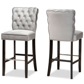 2 Baxton Studio Daphne Dark Grey Velvet Brown Wood Bar Stools