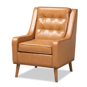 Baxton Studio Daley Tan Faux Leather Walnut Brown Wood Lounge Arm Chair