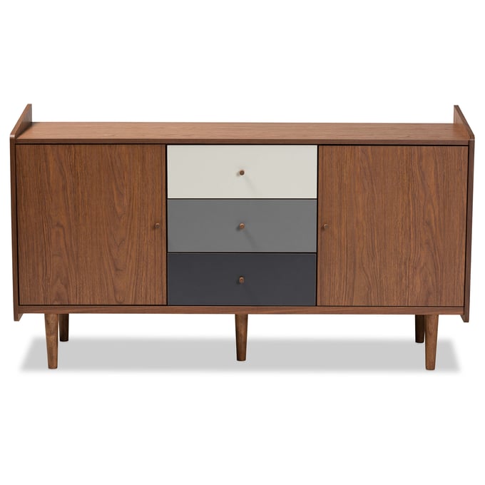 Baxton Studio Halden Walnut Brown Grey Gradient Wood Two Doors Sideboard Buffet BAX-FP-11022-GY-WL-SDBD