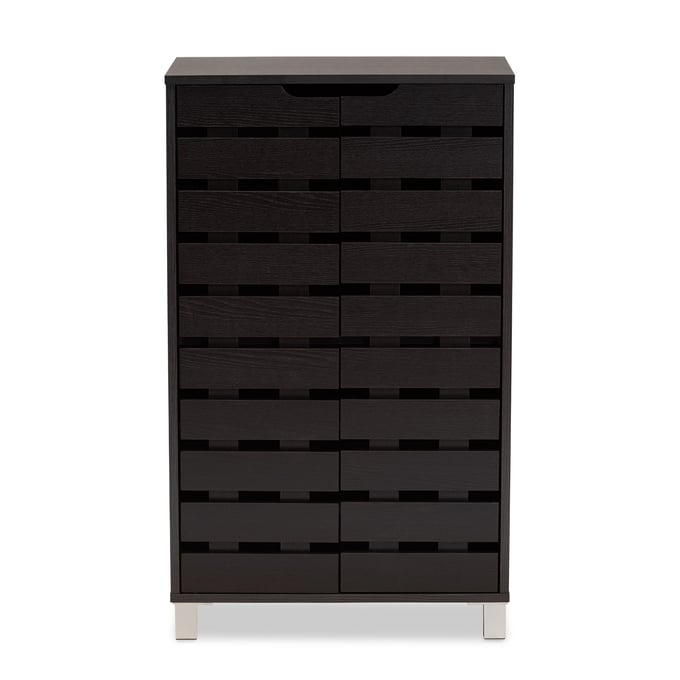 Baxton Studio Ernest Dark Brown Wood Two Doors Shoe Storage Cabinet BAX-FP-11027-ESP-SHOECAB