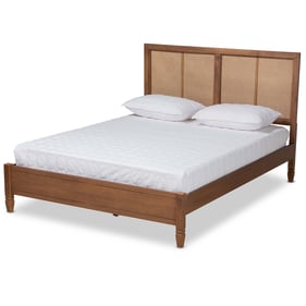 Baxton Studio Redmond Walnut Brown Wood Synthetic Rattan Full Platform Bed