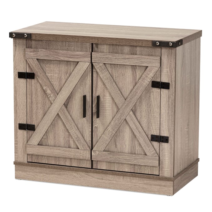 Baxton Studio Wayne Oak Brown Finished Wood Two Doors Shoe Storage Cabinet BAX-SC910041-2-OAK-SHOE-CAB