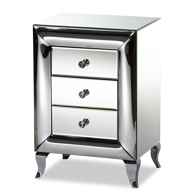 Baxton Studio Pauline Mirrored 3 Drawer End Table BAX-RXF-2441-NS