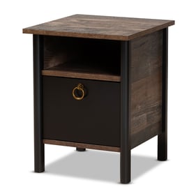 Baxton Studio Vaughan Rustic Brown Wood Black Night Stand