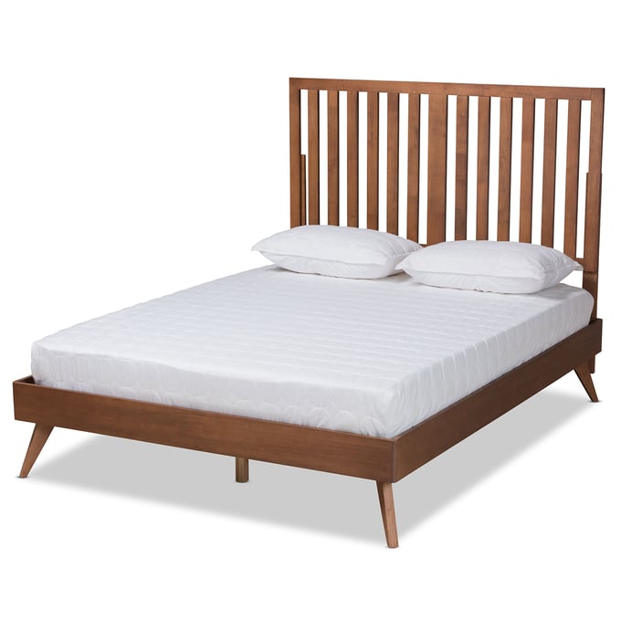 Baxton Studio Saki Walnut Brown Wood Full Platform Bed The