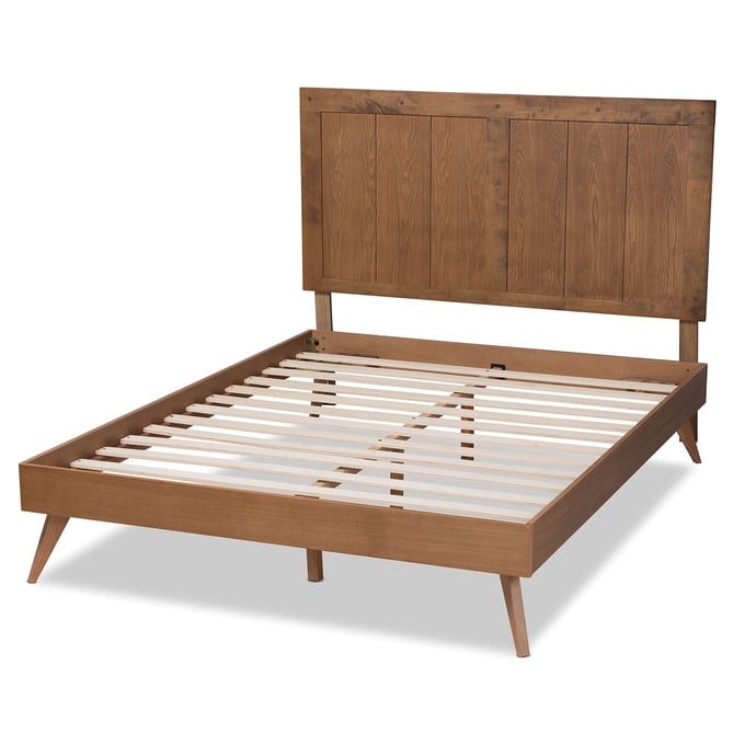 Baxton Studio Amira Ash Walnut Queen Platform Bed BAX-AMIRA-ASH-WALNUT-QUEEN