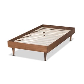 Baxton Studio Rina Ash Walnut Wood Synthetic Rattan Twin Bed Frame