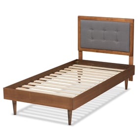 Baxton Studio Greta Dark Grey Fabric Walnut Brown Twin Platform Beds