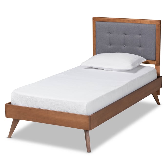 Baxton Studio Alida Dark Grey Walnut Brown Twin Platform Bed The