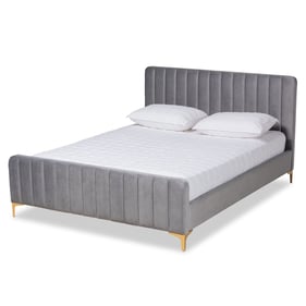 Baxton Studio Nami Light Grey Velvet Gold Finished King Size Platform Bed