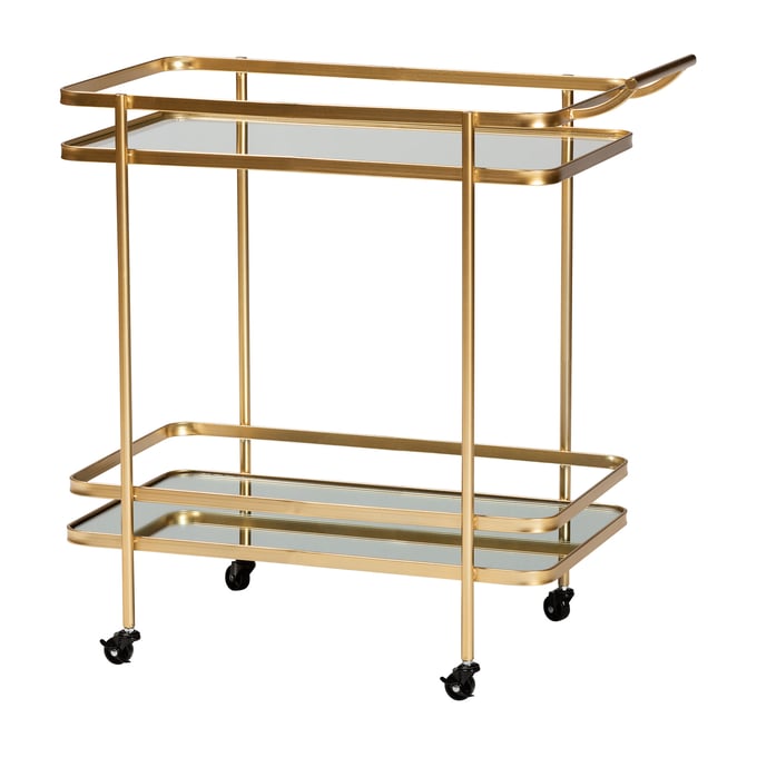 Baxton Studio Destin Gold Metal Wine Bar Cart BAX-JY20A263-GOLD-CART