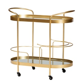 Baxton Studio Kamal Gold Metal Wine Bar Cart