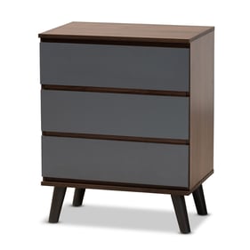 Baxton Studio Roldan Walnut Grey 3 Drawer Chest