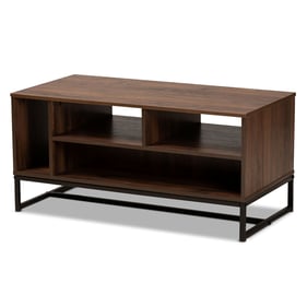 Baxton Studio Flannery Walnut Brown Wood Black Metal Coffee Table