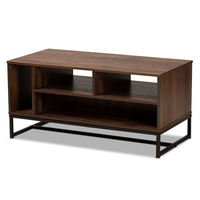 Baxton Studio Flannery Walnut Brown Wood Black Metal Coffee Table BAX-CT8006-WALNUT-CT