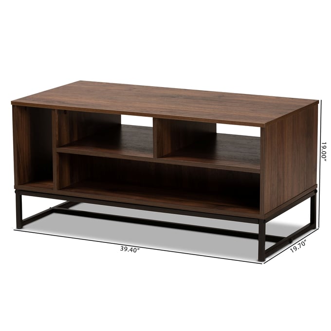 Baxton Studio Flannery Walnut Brown Wood Black Metal Coffee Table