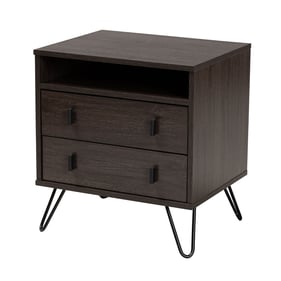 Baxton Studio Glover Dark Brown Wood Black Metal 2 Drawer Nightstand