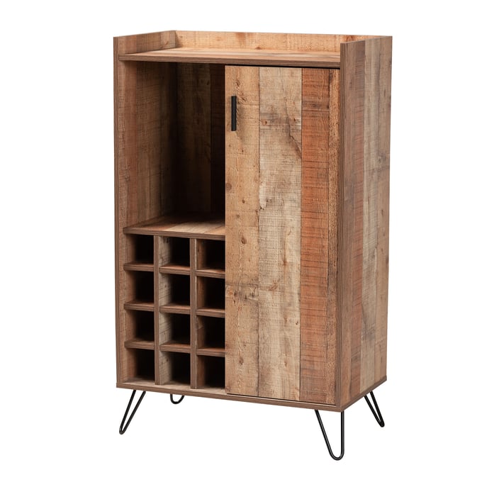 Baxton Studio Mathis Brown Black Metal Wine Storage Cabinet BAX-WC8000-RUSTIC-WINE-CABINET