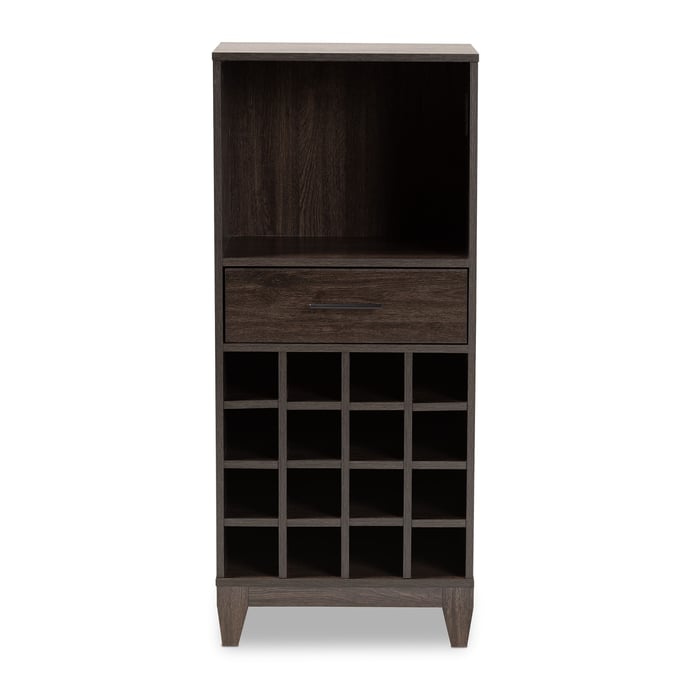 Baxton Studio Trenton Dark Brown Wood One Drawer Wine Storage Cabinet BAX-WC8001-DBR-WINE-CAB