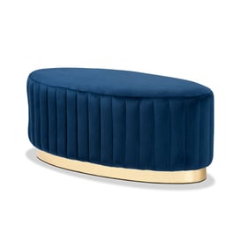 Baxton Studio Kirana Navy Blue Gold Ottoman