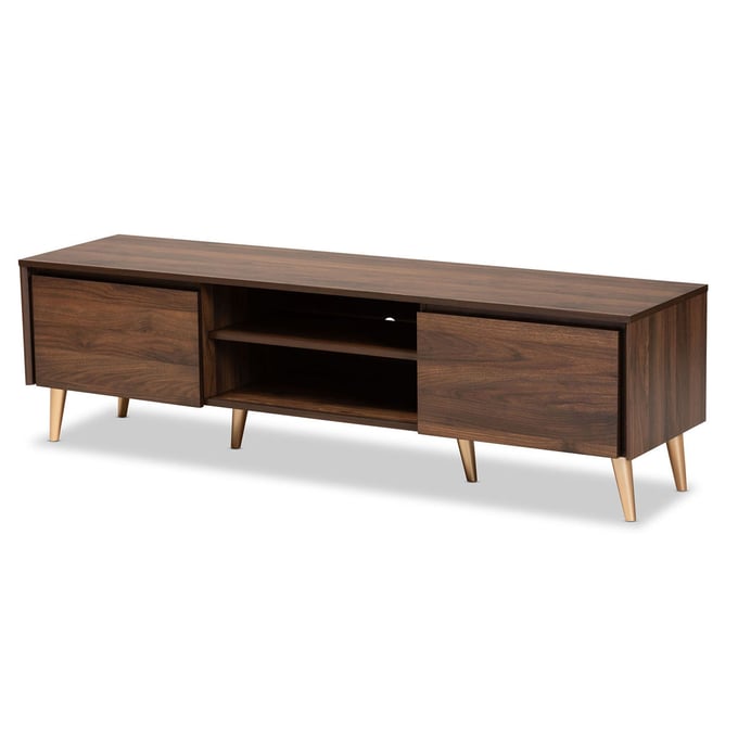 Baxton Studio Landen Walnut Brown Gold Finished Wood TV Stand BAX-LV10TV1013WICOLMB-GLD-TV