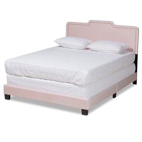 Baxton Studio Benjen Light Pink Velvet Black Queen Panel Bed