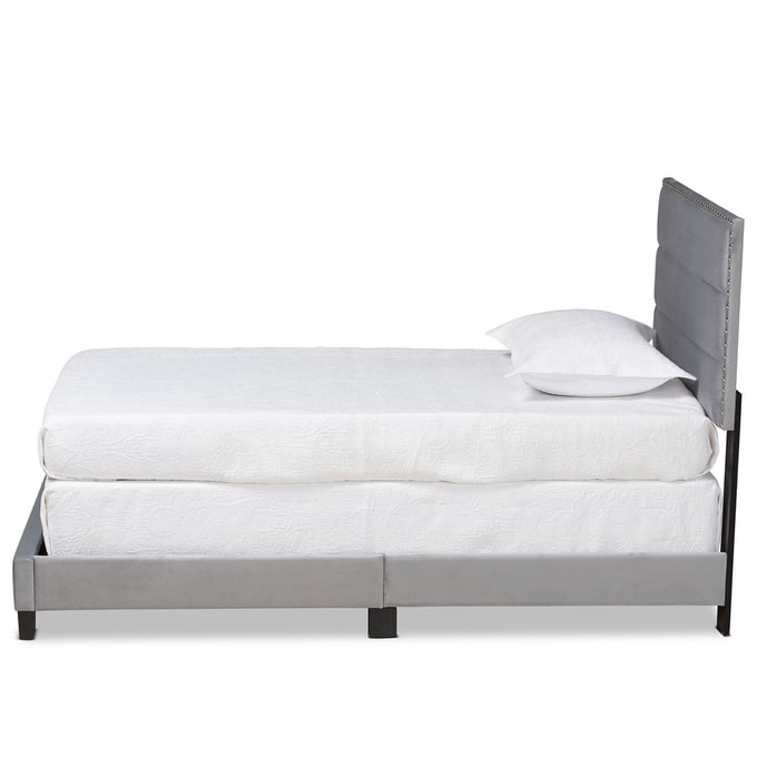 Baxton Studio Tamira Grey Velvet Black Twin Panel Bed The Classy