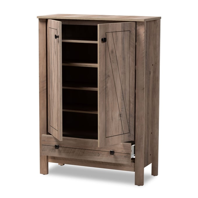 Baxton Studio Derek Rustic Oak Wood 1 Drawer Shoe Cabinet The