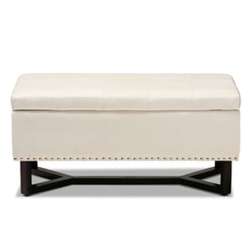 Baxton Studio Esther Beige Velvet Dark Brown Wood Storage Ottoman