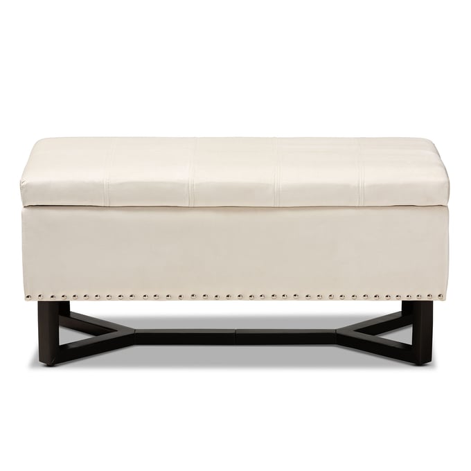 Baxton Studio Esther Beige Velvet Dark Brown Wood Storage Ottoman BAX-WS-20716-BG-ESP-OTTO