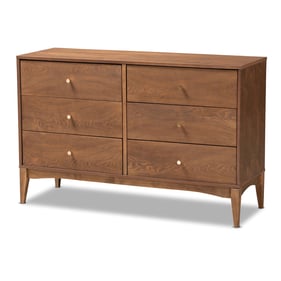 Baxton Studio Landis Ash Walnut Wood 6 Drawer Dresser