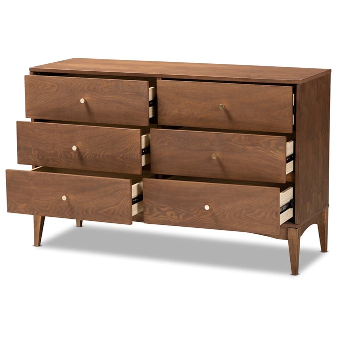 Baxton Studio Landis Ash Walnut Wood 6 Drawer Dresser The Classy