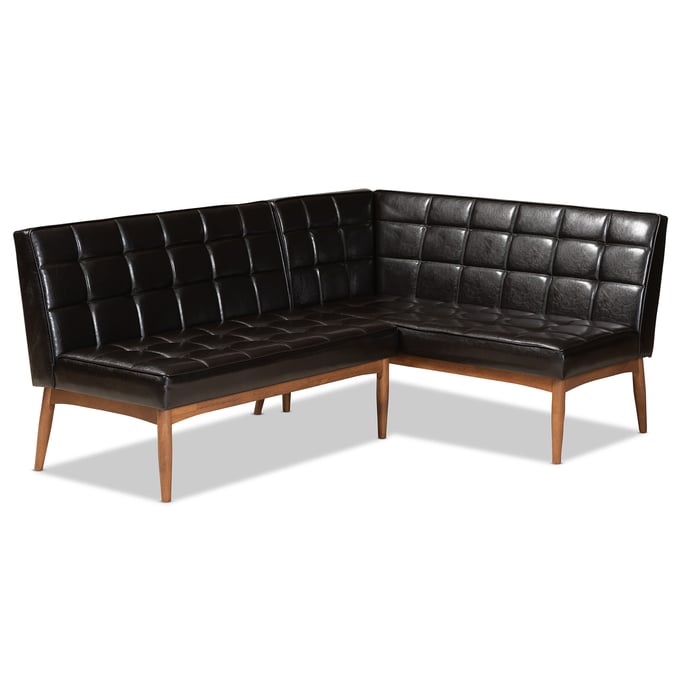 Baxton Studio Sanford Dark Brown Faux Leather 2pc Dining Nook Banquette Set BAX-BBT8051-11-DBRWLNT2PCSFBCH