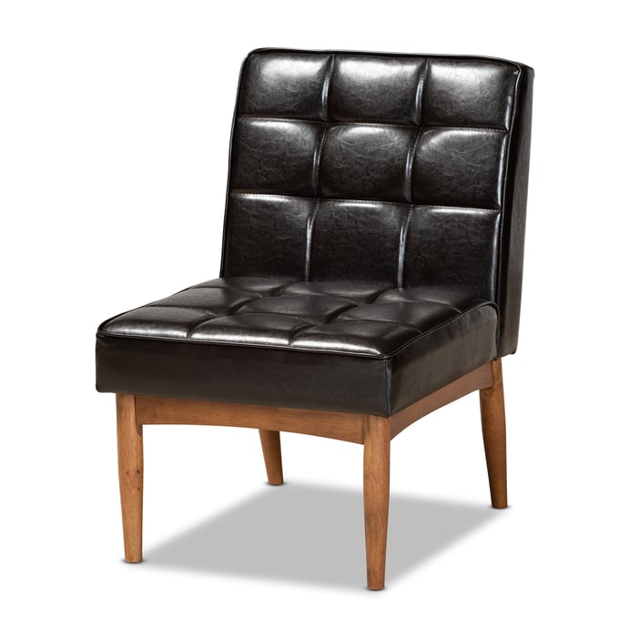 Baxton Studio Sanford Dark Brown Faux Leather Dining Chair BAX-BBT8051-11-DBR-WALNUT-CC