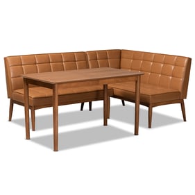 Baxton Studio Sanford Tan Faux Leather 3pc Dining Nook Set