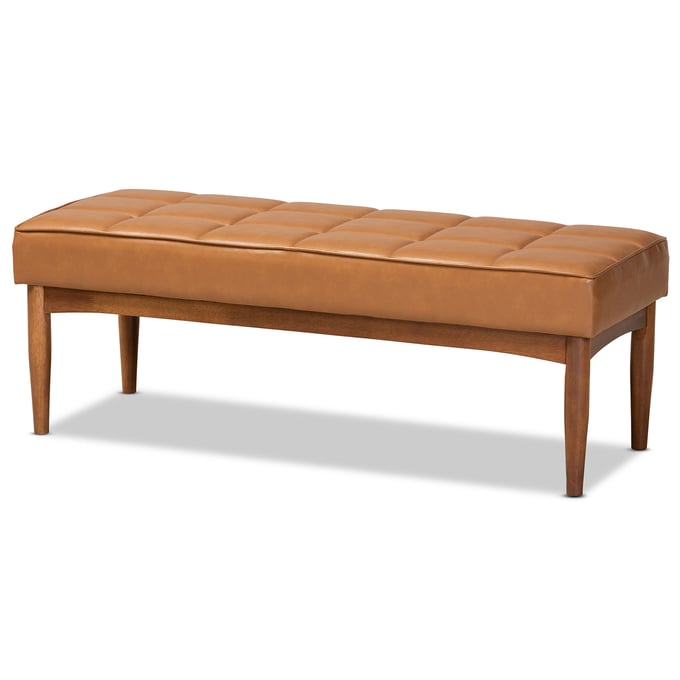 Baxton Studio Sanford Tan Faux Leather Dining Bench BAX-BBT8051-11-TAN-WLNT-BENCH