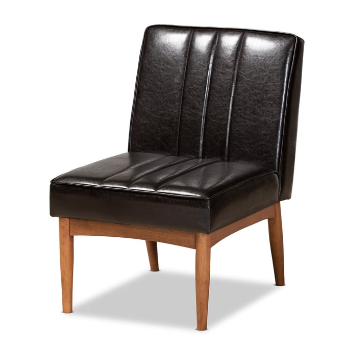 Baxton Studio Daymond Dark Brown Faux Leather Walnut Dining Chair BAX-BBT8051-12-DRBR-WAL-CC