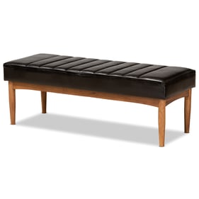 Baxton Studio Daymond Dark Brown Faux Leather Walnut Dining Bench