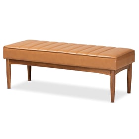 Baxton Studio Daymond Tan Walnut Faux Leather Brown Dining Bench