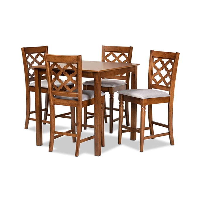 Baxton Studio Ramiro Walnut Brown 5pc Pub Set BAX-RH336P-GY-WL-5PCPUBSET