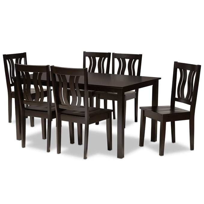 Baxton Studio Zamira Dark Brown Wood 7pc Dining Set BAX-ZAMIRADARKBROWN7P-SRT70