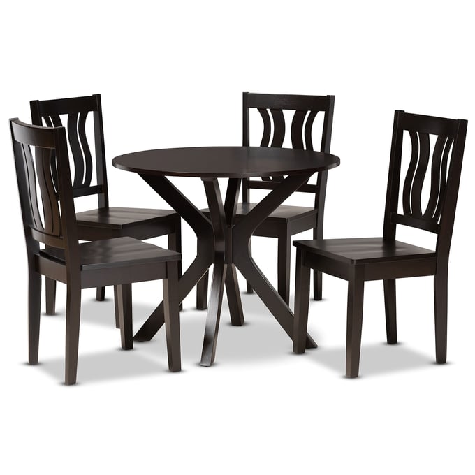 Baxton Studio Mare Dark Brown Wood 5pc Dining Set BAX-MAREDARKBROWN5PC-SRT50