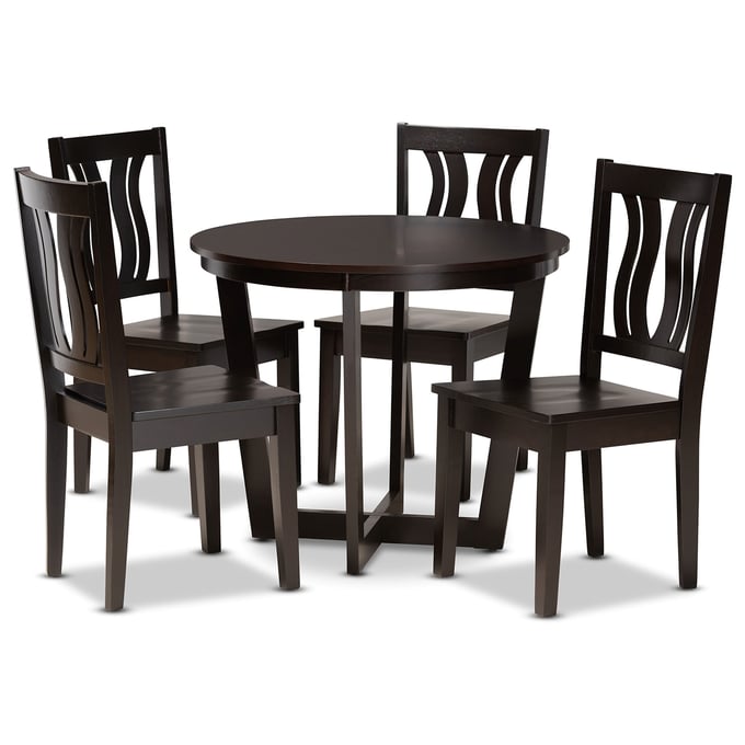 Baxton Studio Elodia Dark Brown Wood 5pc Dining Set BAX-ELODIADARKBROWN5P-SRT39