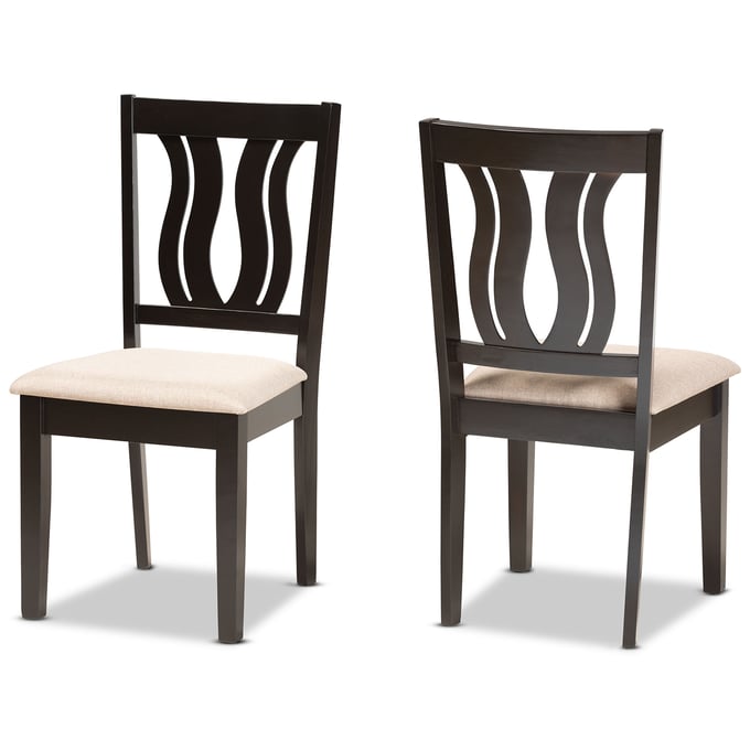 2 Baxton Studio Fenton Sand Dark Brown Dining Chairs BAX-RH338C-SND-DBR-DC-2PK