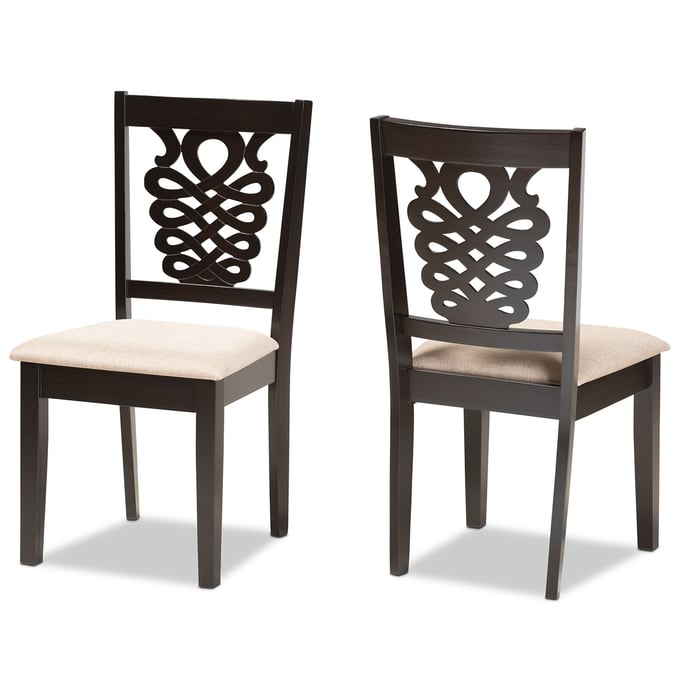 2 Baxton Studio Gervais Sand Dark Brown Dining Chairs BAX-RH339C-SND-DBR-DC-2PK