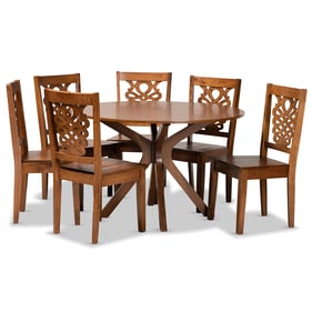 Baxton Studio Liese Walnut Brown Wood 7pc Dining Set