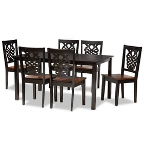 Baxton Studio Luisa Dark Brown Walnut Wood 7pc Dining Set